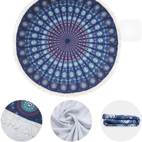 Blue/Purple Boho Beach Mat/Towel/Oversized Blanket/Yoga Mat for Dorm/Bedroom - Picture 4 of 6